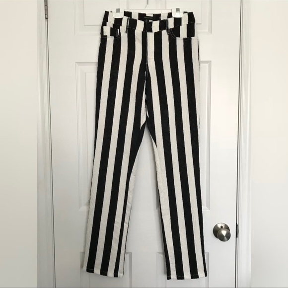 Tricotto Stripe Jeans Pants Women’s Size 6/S Black White Punk Alt Goth Pockets - Picture 1 of 16